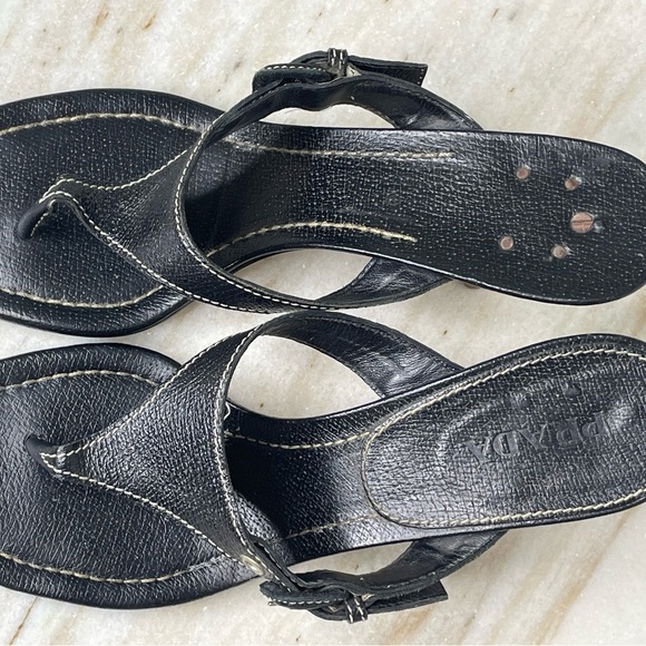 PRADA heels vintage mules black sz 9.5 EU 40 Leather thong - Picture 3 of 8